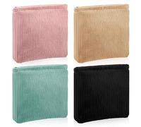 Abbylike 4 Pcs Floral Makeup Bag Corduroy Cosmetic Bag with Zipper Portable Small Pouches for Purse Toiletry Mini Pouch Cute Mini Makeup Purse for Coin Essentials Items Women (Simple)
