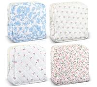 Abbylike 4 Pcs Floral Makeup Bag Cosmetic Bag with Zipper Portable Small Pouches for Purse Toiletry Mini Pouch Cute Mini Makeup Purse for Coin Essentials Items Women, multicolor, Cute