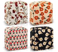 Abbylike 4 Pcs Floral Makeup Bag Cosmetic Bag with Zipper Portable Small Pouches for Purse Toiletry Mini Pouch Cute Mini Makeup Purse for Coin Essentials Items Women, multicolor, Plum Blossom