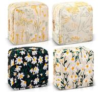 Abbylike 4 Pcs Floral Makeup Bag Cosmetic Bag with Zipper Portable Small Pouches for Purse Toiletry Mini Pouch Cute Mini Makeup Purse for Coin Essentials Items Women, multicolor, Daisy