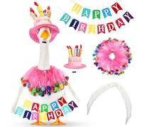 Abbylike 4 Pcs Happy Birthday Porch Goose Outfit for 23" Statues Poseable Porch Goose Wings Birthday Cake Hat for Lawn Patio Outdoor Geese Statue Decoration Accessories(Pink,Gauze Skirt Style)