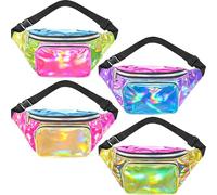 Abbylike 4 Pcs Holographic Retro 80s 90s Neon Fanny Pack 3 Pockets Belt Bags Rave Waist Packs for Women Men Jogging Traveling Holiday Festival 80s Theme, neon color, Retro