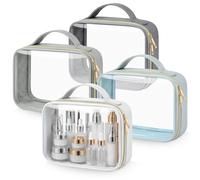 Abbylike 4 Pcs Tsa Approved Toiletry Bag, Clear Makeup Bags with Handles Quart Size Clear Cosmetic Bags for for Traveling Women, Men Carry on Airport Airline Compliant Bag(Gray-blue Color Palette)