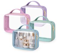 Abbylike 4 Pcs Tsa Approved Toiletry Bag, Clear Makeup Bags with Handles Quart Size Clear Cosmetic Bags for for Traveling Women, Men Carry on Airport Airline Compliant Bag(Macaron Color Palette)