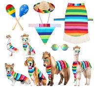 Abbylike 5 Pcs Mexican Serape Dog Costume Set Include Rainbow Poncho Sombrero Hat Pet Sunglasses Maracas for Cinco De Mayo, Day of The Dead, Halloween, Dog Gifts, Mexican Theme Party(XX-Large)