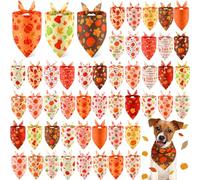 Abbylike 50 Pcs Fall Dog Bandanas Bulk Pumpkin Bandanas for Dogs Triangle Kerchief Bibs Scarf for Small Medium Large Pets Autumn Thanksgiving Costume Accessories, 25 Styles (25.6 x 17.7 x 17.7 Inch)