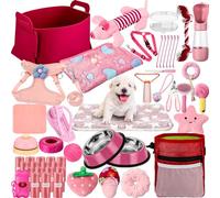 Abbylike 50 Pcs Puppy Starter Kit for Small Dogs Essentials Includes Leash, Bowls, Teeth Brushes, Water Bottle, and More Puppy Accessories for Dogs Welcome Gift Supplies(Female)