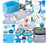 Abbylike 50 Pcs Puppy Starter Kit for Small Dogs Essentials Includes Leash, Bowls, Teeth Brushes, Water Bottle, and More Puppy Accessories for Dogs Welcome Gift Supplies(Male)