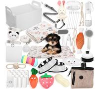 Abbylike 50 Pcs Puppy Supplies Starter Kit for Small Dogs Puppy Essentials Includes Leash, Bowls, Teeth Brushes, Water Bottle, and More Accessories for Dogs Christmas Welcome Gift (White)