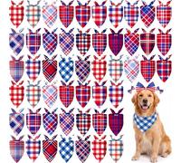 Abbylike 50 Pcs Red White and Blue Plaid Dog Bandanas Bulk Patriotic Gingham Bandana for Dogs Triangle Kerchief Bib Scarf for Pet Veterans Day Thank You Veterans Party Costume, 25 Styles, Medium