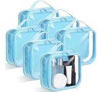 Abbylike 6 Pack Tsa Approved Clear Toiletry Bag Single-sided Transparent PVC Carry-on Organizer with Handle Reusable Quart Size Travel Pouch Airport Security Cosmetic Bag for Women Men(Light Blue)
