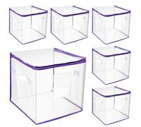 Abbylike 6 Pcs 12'' Zippered Clear Plastic Storage Bags with Label Pocket and Handles Plastic Storage Bins Clear Moving Bags Waterproof Organizers Tote Bins for Closet Sheet Clothes Packing(Purple)