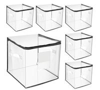 Abbylike 6 Pcs 12'' Zippered Clear Plastic Storage Bags with Label Pocket and Handles Plastic Storage Bins Clear Moving Bags Waterproof Organizers Tote Bins for Closet Sheet Clothes Packing(Gray)