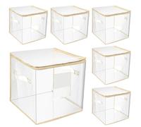 Abbylike 6 Pcs 12'' Zippered Clear Plastic Storage Bags with Label Pocket and Handles Plastic Storage Bins Clear Moving Bags Waterproof Organizers Tote Bins for Closet Sheet Clothes Packing(Beige)