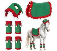 Abbylike 6 Pcs Christmas Holiday Santa Leg Wraps with Faux Fur Trim Holiday Santa Horse Hat All Purpose Santa Saddle Pad for Christmas Horse Costume Accessories (Classic Style, Red,Green)