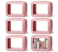 Abbylike 6 Pcs Clear Makeup Bags Travel Nylon Clear Toiletry Bag Bulk Car Organizer Case Waterproof Travel Toiletry Bag Skincare Pouch with Golden Zipper for Women, Nude Pink, 21*15*6cm