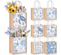 Abbylike 6 Pcs Coastal Beach Burlap Gift Bags with Handle Last Toast on The Coast Jute Tote Bag Reusable Canvas Goodie Tote for Summer Beach Ocean Bachelorette Party