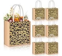 Abbylike 6 Pcs Floral Gift Bag Mini Reusable Flower Cielito Lindo Burlap Goodie Tote with Handle Button for Spring Wedding Bridal Shower Party Favor (Black Leopard)
