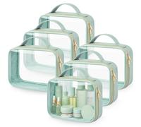 Abbylike 6 Pcs Tsa Approved Clear Toiletry Bag Make up Pouch with Handles Quart Size Clear Cosmetic Case for Travel Men Women Airport Airline Carry on(Green)