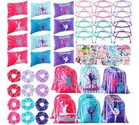 Abbylike 98 Pieces Gymnastics Party Gift Set, 12 Makeup Bags, 12 Bracelets, 12 Drawstring Backpacks, 12 Hair Bands, 50 Temporary Tattoos for Women, Girls