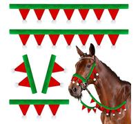 Abbylike Christmas Horse Felt Bridle Sets: 2 Pcs Bridle and Rein Covers 1Pcs Nose Pad 2 Pcs Cheek Pads Mini Santa Horse Bridles and Reins Covers with White Balls for Holiday Christmas (Red and Green)