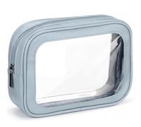 Abbylike Clear Makeup Bags Bulk Tsa Approved Clear Toiletry Bags with Zipper PU Leather Waterproof Travel Makeup Organizer for Women Wedding Bridal DIY Gifts Bachelorette Party, Blue, 7.5 x 5.5 x 2.2