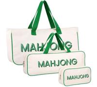 Abbylike Empty Mahjong Bag Set for Tiles and Racks Carry Bag for Mahjong Tiles with 4 Storage Compartments Tote Pouch or Mat Card Pusher Card Game Storage Gifts Accessories(White and Green)