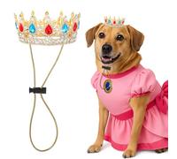 Abbylike Pet Princess Crown for Pink Halloween Costume with Adjustable Strap Gold Glitter Rhinestone Crown Hat for Dogs Cats Birthday Party, Adoption Celebration, Photos Prop, Cosplay Accessories(M)