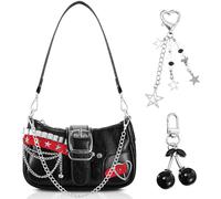Abbylike Y2k Purse for Women Cute Vintage Emo Shoulder Bag with Goth Chains Buckle Punk Trendy Purse Clutch Handbag for Girls, Black and Red, 22.5 × 12 × 6.5 cm / 8.86 × 4.72 × 2.56 inches