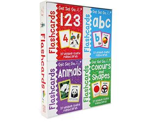 ABC & 123 Flashcards Set with 100+ double-sided cards - Includes Alphabet, Numbers, Animals, Colours & Shapes
