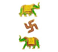 ABC Acrylic Work Elephant Shubh Labh with Swastik Sticker, Swastik and Shubh Labh for Wall, Door, Diwali Decor Sticker (3 Pieces)