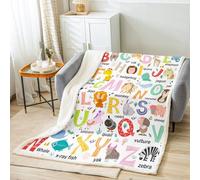 ABC Alphabet Plush Blanket Cartoon Animal Sherpa Blanket Cute Educational Learning Tool Fleece Throw Blanket Learning Educational Fuzzy Blanket 40"x50"