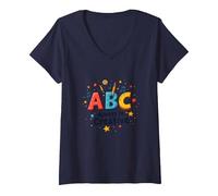 ABC Always Be Creative: Playful Learning Inspiration V-Neck T-Shirt, Women, Navy, M