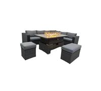 ABC Buxton Rattan Garden Rising Corner Dining Set With Fire Pit And Free Rain Cover
