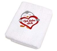 Abc Casa White towel with penguin and heart I love you romantic gifts for birthday, anniversary, wedding anniversary, Valentine's Day, Mother's Day, Father's Day for men or women
