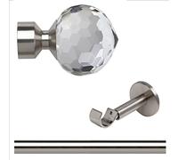 ABC Decor EYELET Curtain pole, 28mm SATIN STEEL IDC Designer bracket Trade packed complete pole set (250cm (98"), Honeycomb Glass Finials)