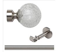 ABC Decor EYELET Curtain pole, 28mm SATIN STEEL IDC Designer bracket Trade packed complete pole set (300cm (118"), Cracked Glass Finials)