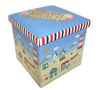 ABC Décor Faux Leather Square Storage Box with Padded lid/Toy Box/Pouffe Stool/Foot Stool, Beach Hut