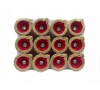 ABC Diya Traditional Handmade Decorative Terracotta Clay Diya Set for Diwali, Pooja, Parties (Pack of 12) Red