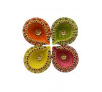 ABC Diya Traditional Handmade Decorative Terracotta Clay Diya Set for Diwali, Pooja, Parties (Pack of 4) Orange Yellow Pink Green