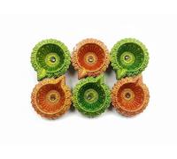ABC Diya Traditional Handmade Decorative Terracotta Clay Diya Set for Diwali, Pooja, Parties (Pack of 6) Green & Orange