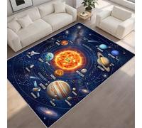 ABC Educational Rug , Educational Outer Space Hopscotch Play Mat with Planets, Astronaut & Rocket, Non-Slip Washable Kids Bedroom Nursery Carpet, Learning Area Rug for Boys Girls Play (90 x 120 cm)