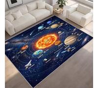 ABC Educational Rug , Educational Outer Space Hopscotch Play Mat with Planets, Astronaut & Rocket, Non-Slip Washable Kids Bedroom Nursery Carpet, Learning Area Rug for Boys Girls Play (180 x 270 cm)