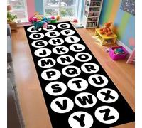 ABC Learning Alphabet Rug Kids Playroom Classroom Runner Carpet 100x300cm | A-Z Circles In High-Contrast Black and White Kids Runner Rug Easy-Clean Educational Rug for Reading Corners Phonics