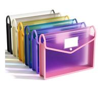 ABC life Plastic Wallets A4, 6 Pcs Plastic File Folders for Paperwork A4, Poly Pockets Document Folder with Button Closure, Transparent Envelopes for School Office Home, Assorted Colors