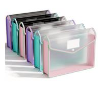 ABC life Plastic Wallets A4, 6 Pcs Plastic File Folders for Paperwork A4, Poly Pockets Document Folder with Button Closure, Transparent Black Envelopes for School Office Home, Assorted Colors