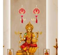 ABC Lotus Cut Outs Shubh Labh, Hangings with Tassels, Floral Wall Decor, Main Entrance Decorations, Backdrop Hangings (2 Pieces)