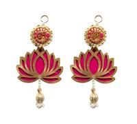 ABC Lotus Cut Outs Subh Labh, Hangings With Tassels,Beads Lotus design, Floral Wall Decor, Main Entrance Decorations, Backdrop Hangings (2 Pieces)