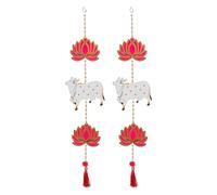 ABC Lotus with Pichwai Cow Cut Outs, Hangings with Tassels, Floral Wall Decor, Main Entrance Decorations, Backdrop Hangings (2 Pieces)