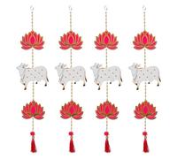 ABC Lotus with Pichwai Cow Cut Outs, Hangings with Tassels, Floral Wall Decor, Main Entrance Decorations, Backdrop Hangings (4 Pieces)